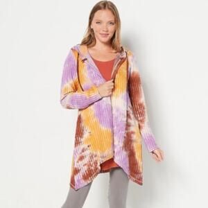 LOGO by Lori Goldstein Marcee Tie-Dye Rib Knit Hoodie